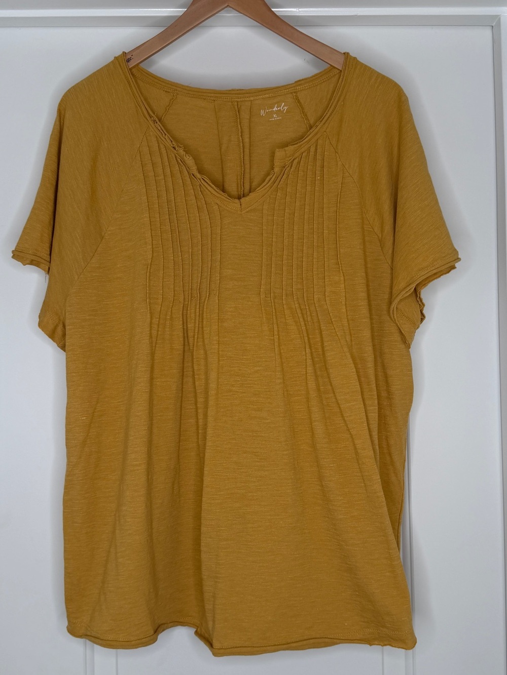 Wonderly Women’s Pintuck Short-Sleeve Top in Mustard,XL